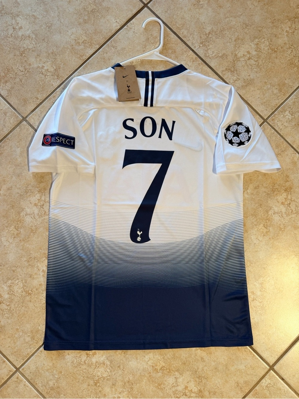 Son Heung-min #7 2019 Final Home White Soccer Jersey Men Size Tottenham